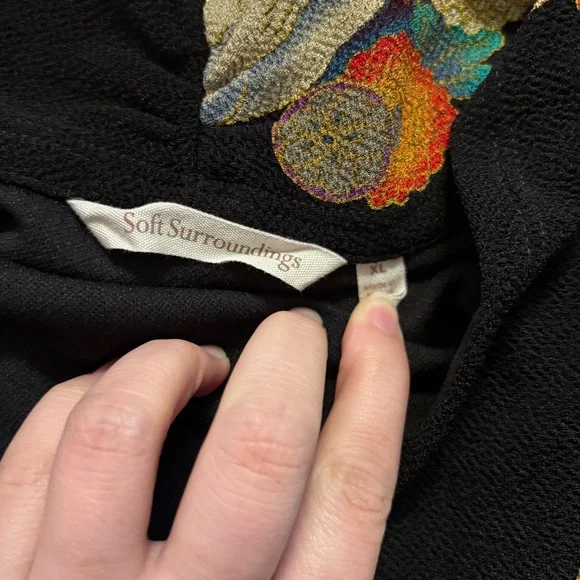 Soft Surroundings Printed Open Black Knit Stretch Cardigan Size XL Extra Large - Picture 5 of 6